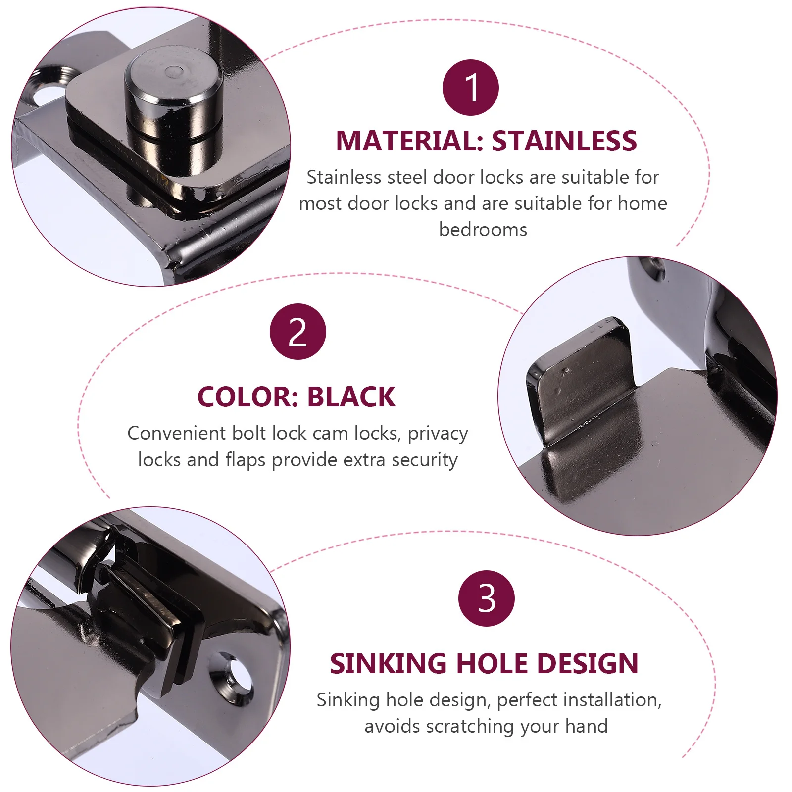 

Stainless Steel Latch Door Lock 90 Degree Toggle Bolt for Sliding Doors Durable Rustproof Privacy Home Bedroom Garage