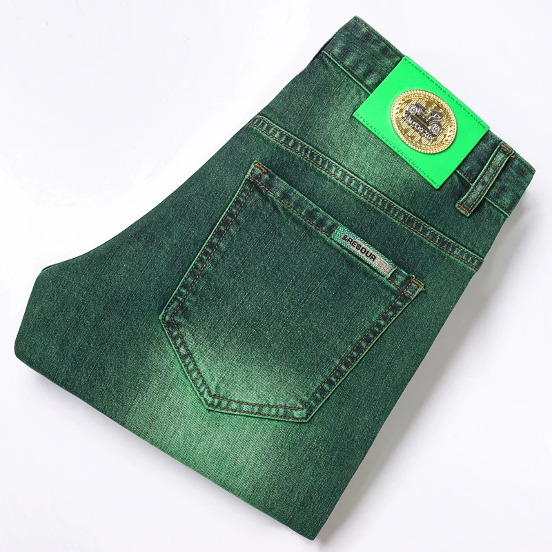 Abbigliamento da uomo di lusso leggero tendenze moda estiva verde lavato Vintage All-Match Stretch Slim Casual Jeans di fascia alta da uomo