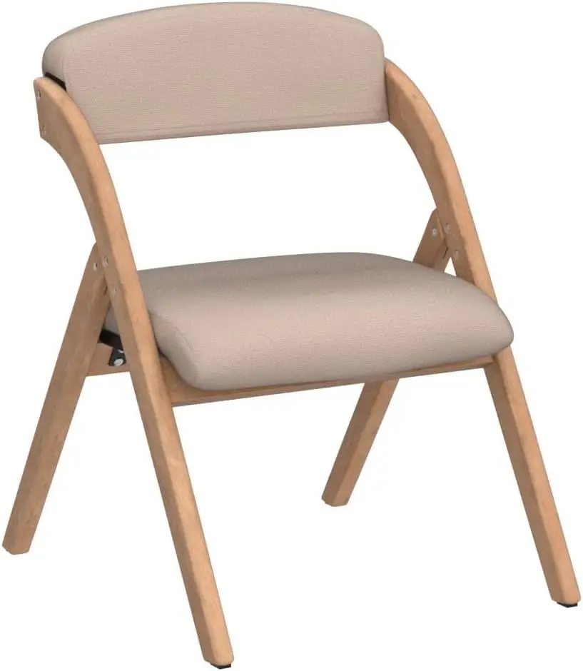 Folding Chairs with Padded Seats, Wooden Stackable Dining Chairs Set of 2 with Removable Cover Folding Extra Chair