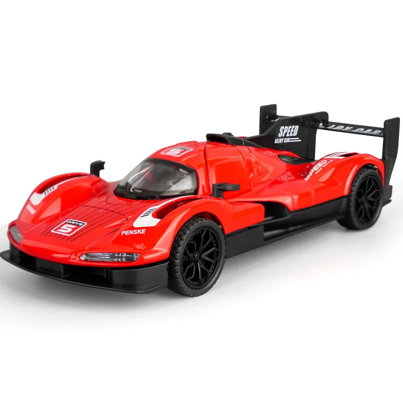 Model sportowego samochodu ze stopu 963 w skali 1:32 z mechanizmem pull-back, dźwiękiem, światłem i dekoracyjnym okienkiem, dla kolekcjonerów i fanów sportowych samochodów.
