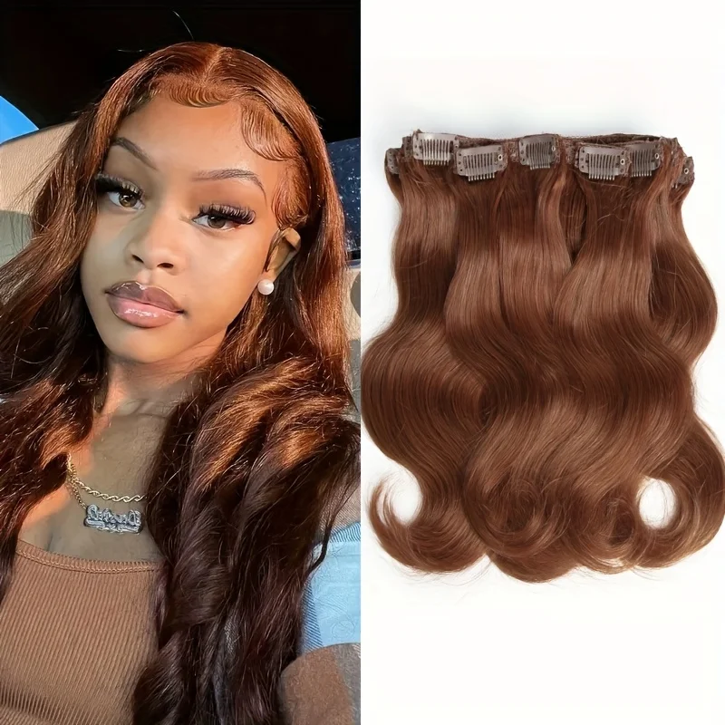 Reddish Brown Straight Human Hair Extensions 6 Pcs Body Wave #33 Color Clips In Hair Extensions Brazilian Virgin Human Bundles