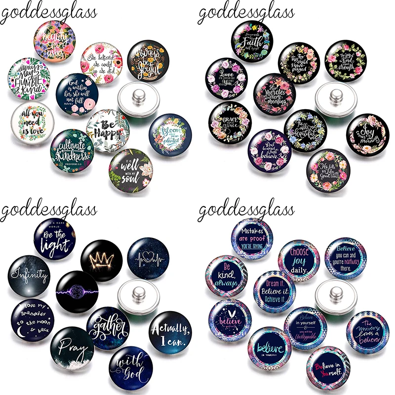 Flowers Words Be Brave Pray Be Happy Positive words Photo 10pcs 12mm/18mm snap buttons for 12mm/18mm snap bracelets DIY jewelry