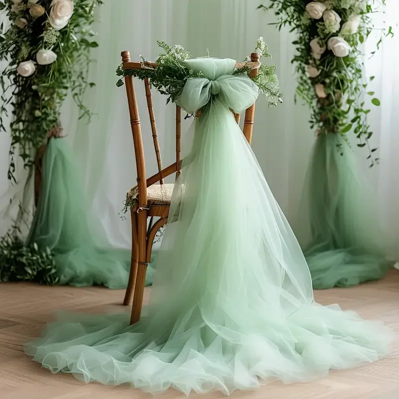 10/50Pcs Wedding Tulle Chair Sashes for Wedding Ceremony Banquet Bridal Party Home Decorations Outdoor Stairs Decoration 5