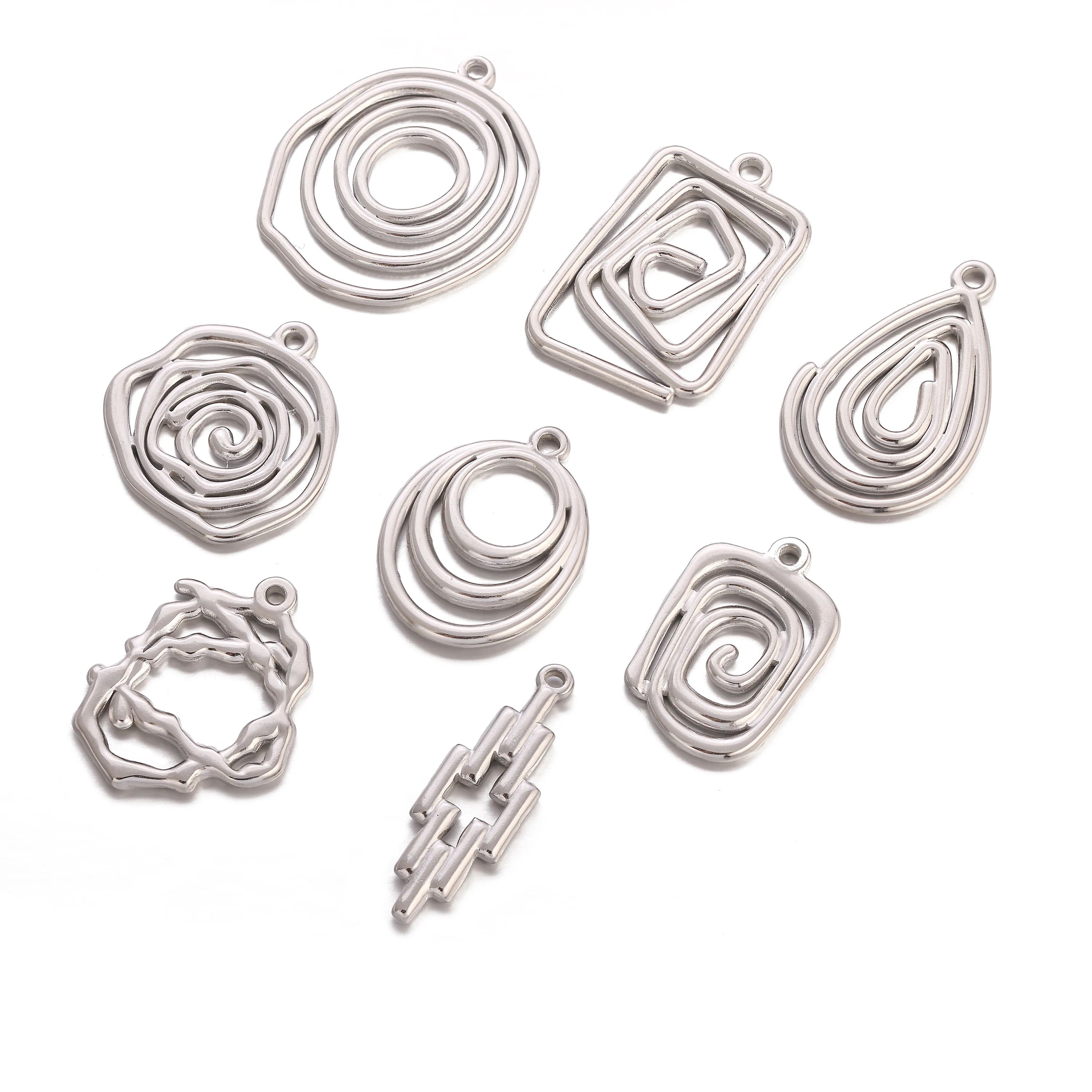 3Pcs Geometry Vortex Circle Charms Stainless Steel Heart/Drop/Rectangular Swirl Spiral Pendants Crafts Decor DIY  Jewelry Making