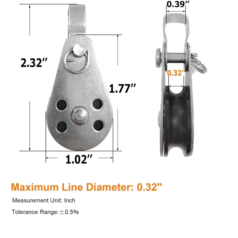 MAKE-SUS316 Polia de carga de elevação Rodas de bloco Polia única Polia forte de aço inoxidável ao ar livre