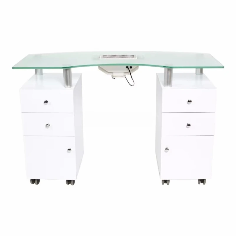 

Modern Style Beauty Salon Furniture Glass Top Portable High Hair Spa White Nail Table Station Nail Table with Fan