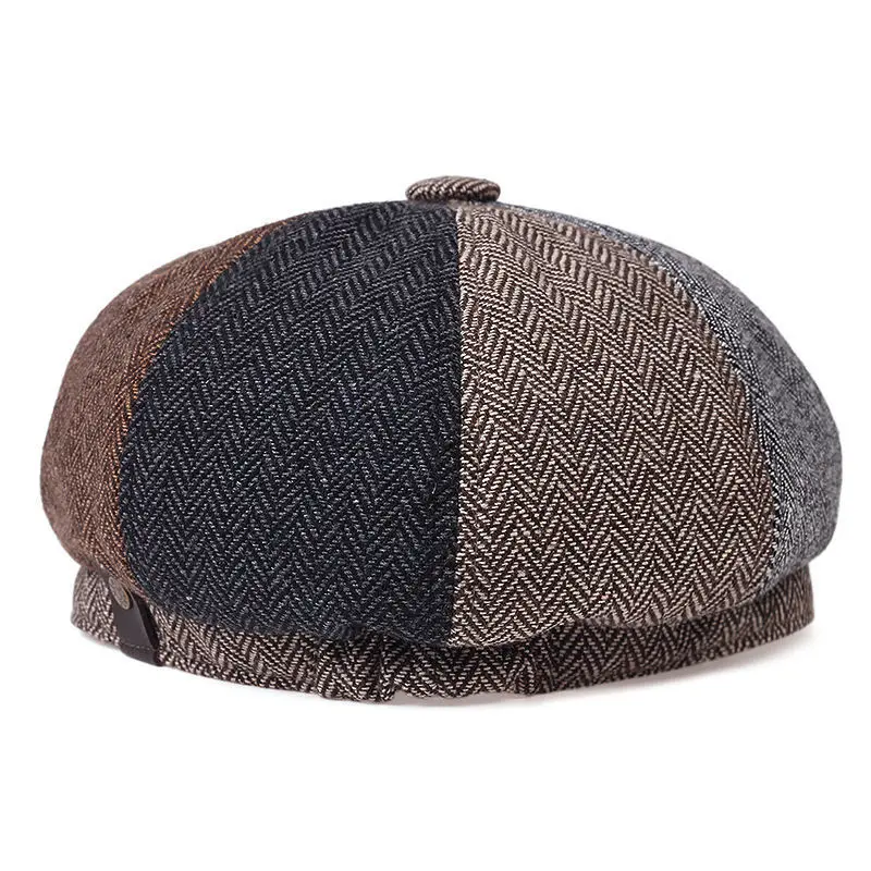 Summer Cotton Caps Linen Colorful Stitching Men\'s Beret Casual Retro Wild Newsboy Cap Mens Ivy Hat Men\'s Painter Octagonal Hat