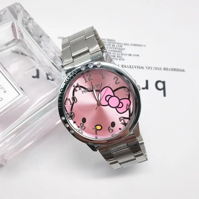 New Sanrio Children Watch Cute Hellokitty Convenient Going Out Steel Strap Fashionable Versatile Watch for Female Students Gifts