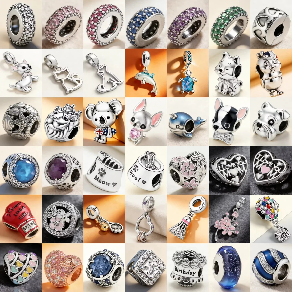 Nuevo Charm de Corazón con Cadena de Cuentas de Cristal de Plata 925 con Diseño de Tortuga Marina Azul, Unicornio, Ballena y León, Ideal para Pulseras DIY, Joyería de Boutique para Mujer