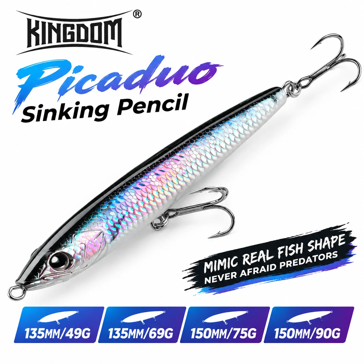 Kingdom GT Picaduo Sinking Pencil Angelköder 49g-90g Weitwurf-Hardbait 3D Solid Meerbarsch Thunfisch Kunstköder Dreifachhaken