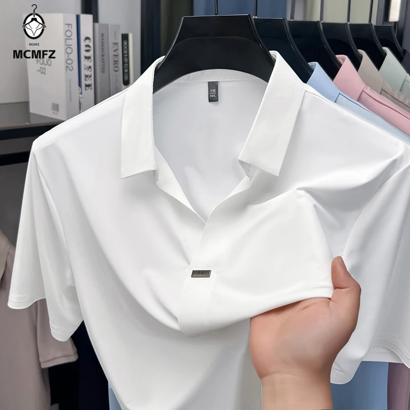 Simple Hidden Bar Fastener Mens Flat Lapel Shirt Single Metal Detail Cool Stretch Anti Wrinkle Summer Formal Everyday Wear