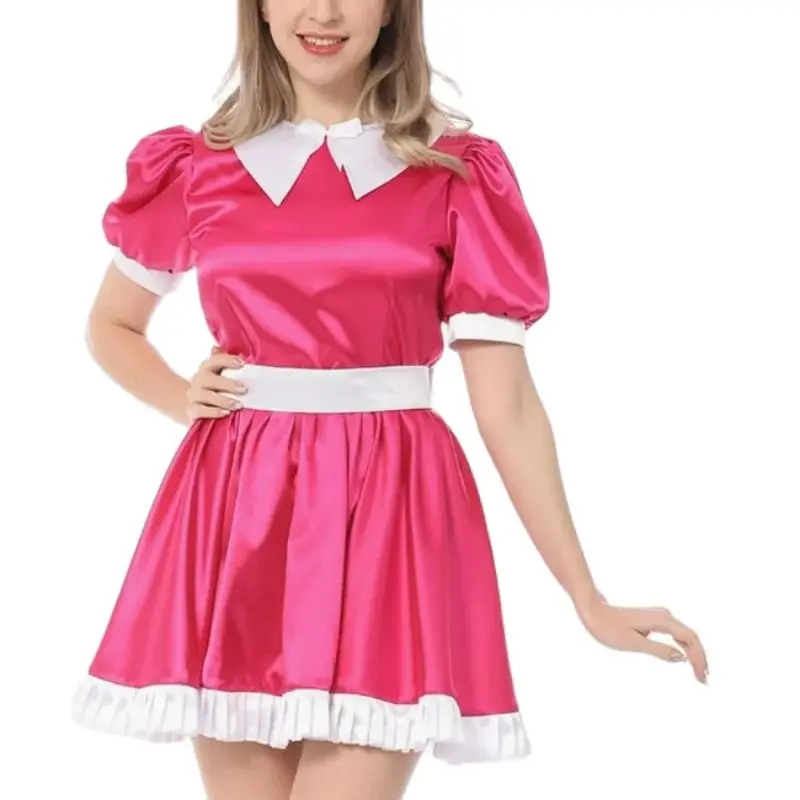 French Sexy Adult Custom Fetishist Cross Dressing Sissy Gothic Doll Collar Button Short Sleeved Waist Tightening Dress