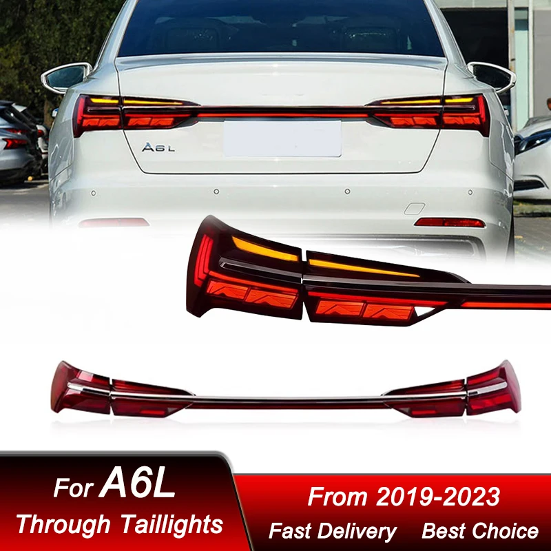 Car Through Tail Lights For AUDI A6L A6 C8 2019-2023 new style LED Taillamp Rear Brake Lights Starlink Cross Taillight Accembly