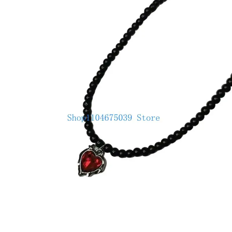 5ASD الفني الأسود الكريستالي بلبس سلسلة عنق القلادة يجمع بين القلب والفراشة تصاميم لإلقاء نظرة غامضة #3