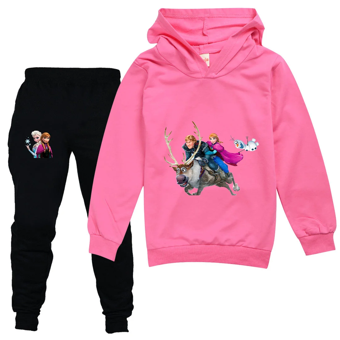 

Disney Frozen Elsa Anna Boys Girls Casual Thin Hoodies Black Pants Children Teen Outerwear Clothing Sets Kids Sportswear Suits