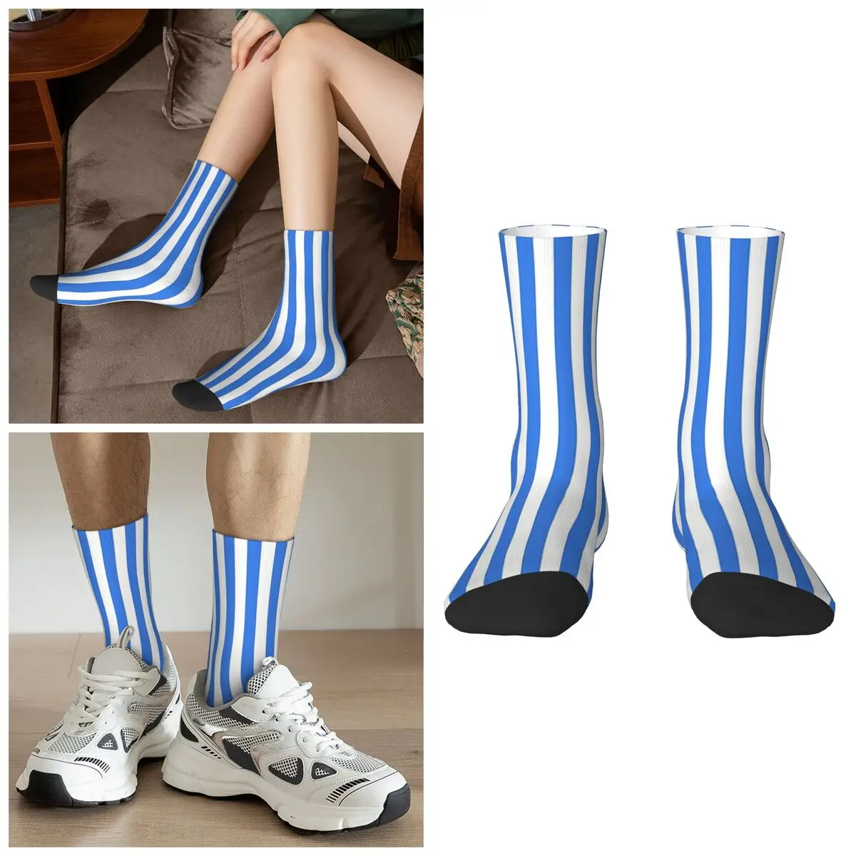 Blue White Vertical Stripes Nautical Classic Socks Harajuku High Quality Stockings All Season Long Socks Accessories for Unisex