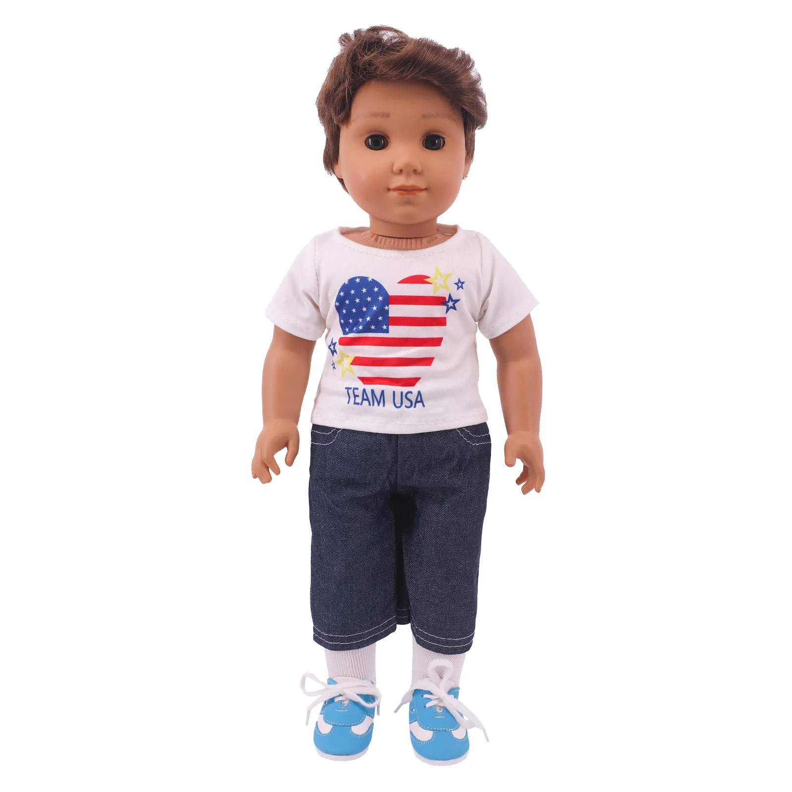 18''boy Poppen Kleding Mode Dagelijks Casual Wear Denim Pak, hoodie Zomer Strand Pak Voor Logan Pop 43Cm Reborn Baby Pop Kleding