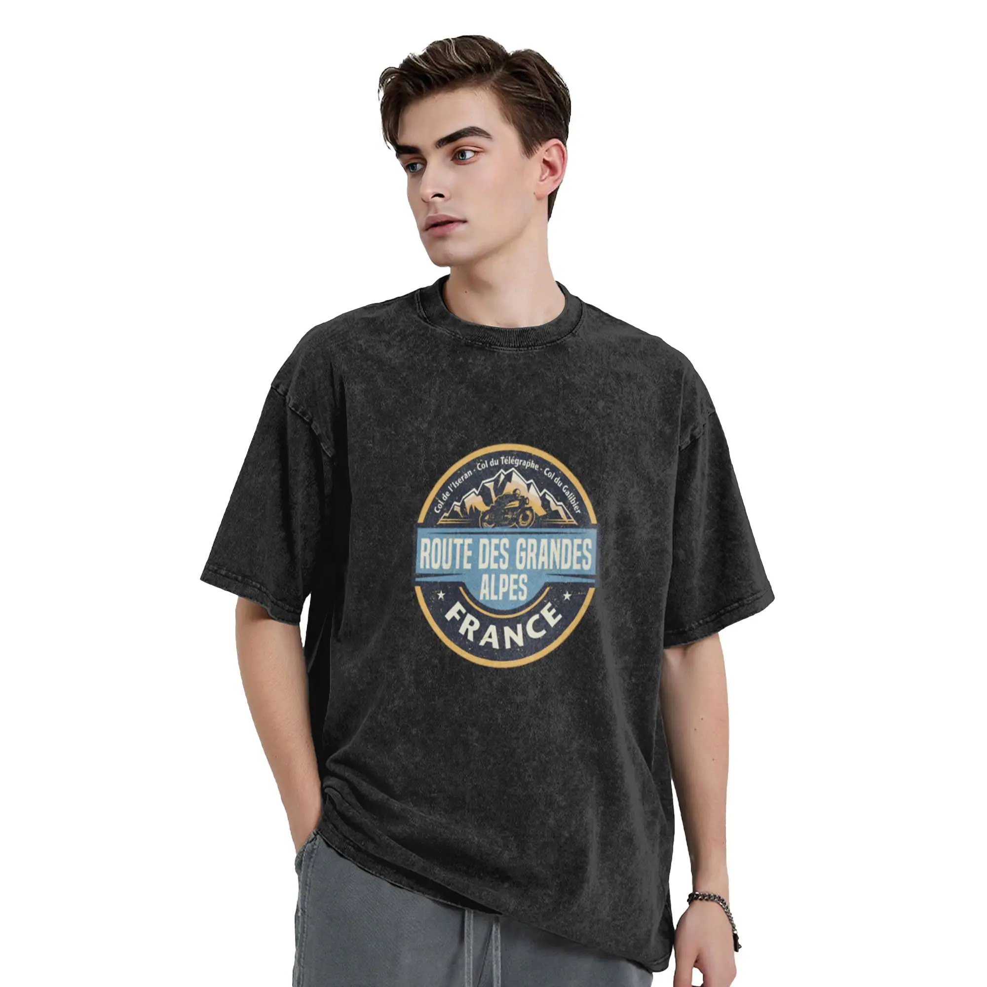 Route des Grandes Alpes  France  Unique Trendy A T-Shirt Oversized Short Sleeve Men's Women's Cotton Tees Tops