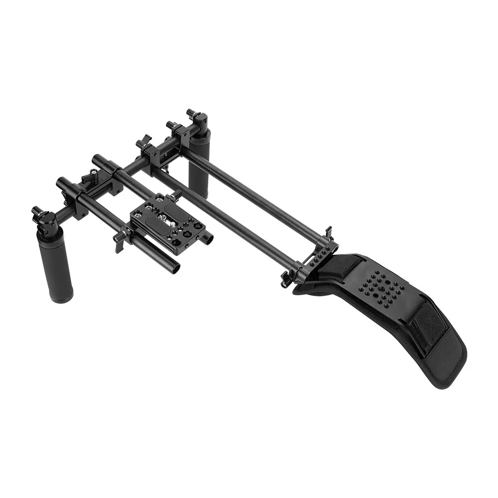 SZRIG DSLR Handheld Shoulder Mount Suporte Rig Com Dual Leather Handgrip Base Plate Ajustável Para Câmeras DSLR