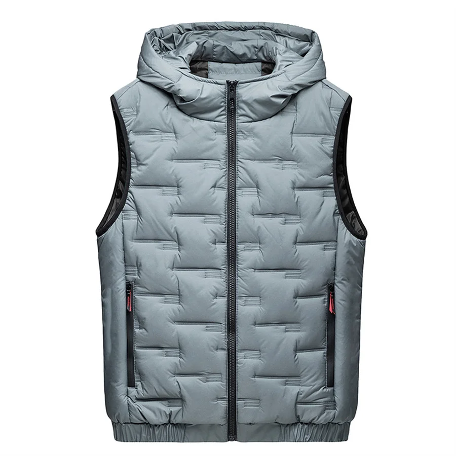 Men's Hooded Vest Pleated Solid Padded Coat Windproof Warm Sleeveless Jacket Men Waistcoat Winter Thicken Parkas Oversize 8XL