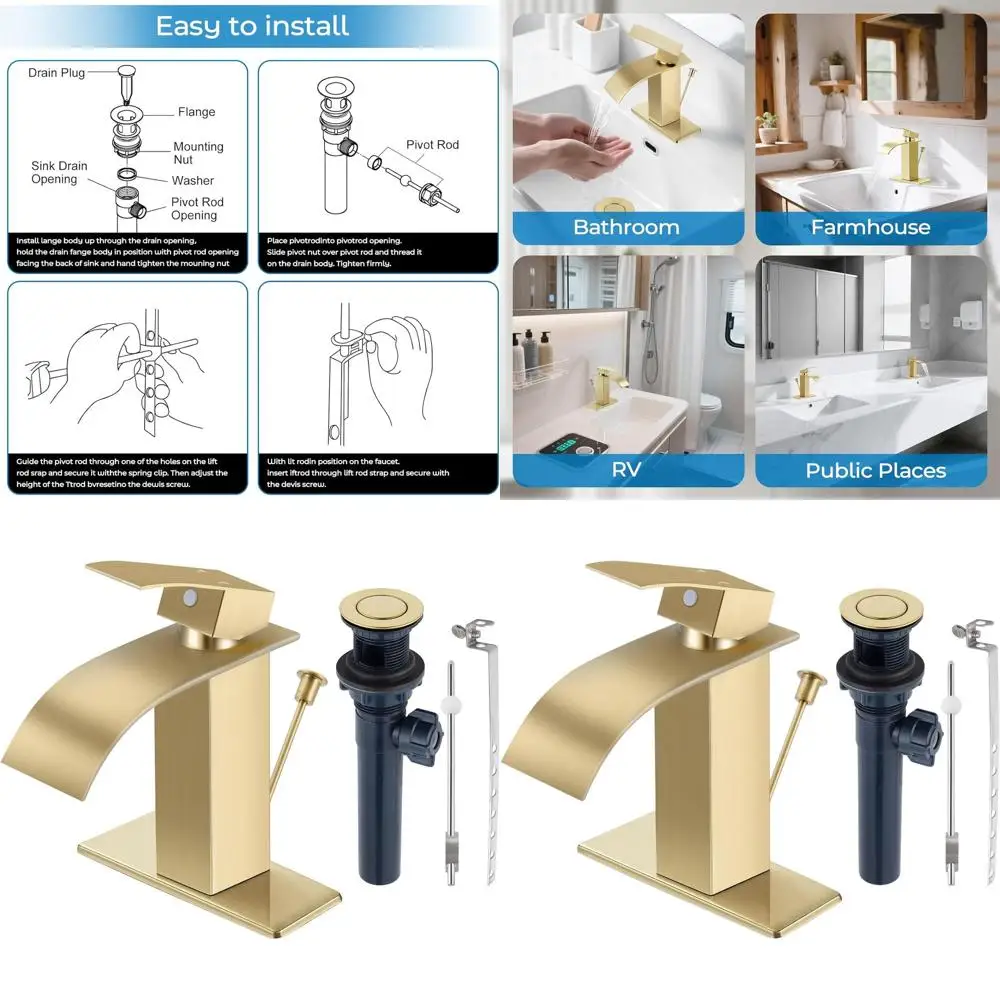 

Luxe Gold Lift Rod Bathroom Sink Faucet with Drain
