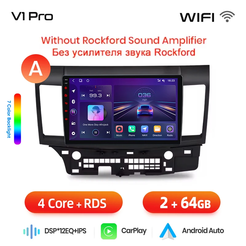 Junsun draadloze CarPlay Android Auto autoradio voor Mitsubishi Lancer (CY/CZ) 2007-2017 met ingebouwde koelventilator, Android GPS navigatie, multimediaspeler, WiFi, DSP, RDS, BT, SWC, IPS