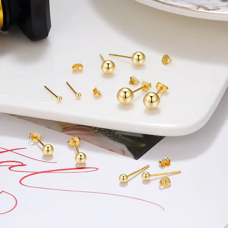 Yellow Gold Plated Buddha Beaded Stud Earrings for Women 4/5/6/8mm Brincos Femme Trendy Jewelry Accessories Wholesale Gifts image 5