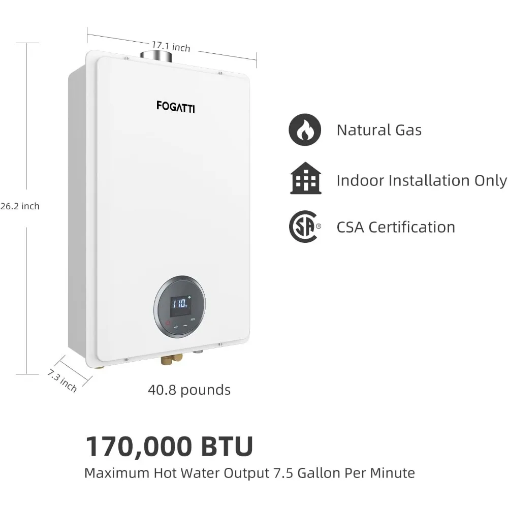 Aardgas Tankloze Boiler, Indoor 7.5 Gpm, 170,000 Btu Witte Instant Warmwaterboiler, Instagas Comfort 170 Serie