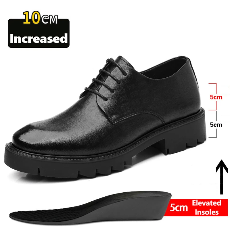 

Men's Shoes Luxury Brogues Leather Elevator Shoes Man Height Increase Insole 8cm/10cm Black Formal Business Wedding Work Shoes