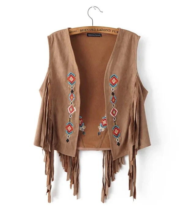 

Ретро-жилет с вышивкой и бахромой, модный летний топ для путешествий, женская одежда, V-образный вырез, другие материалы, 00% [материал].