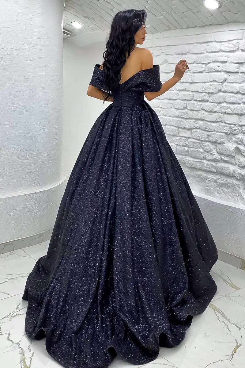 Elegant Evening Dresses Sparkly Off Shoulder V Neckline Ball Gown Bling Formal Party Women Prom Gowns Custom made