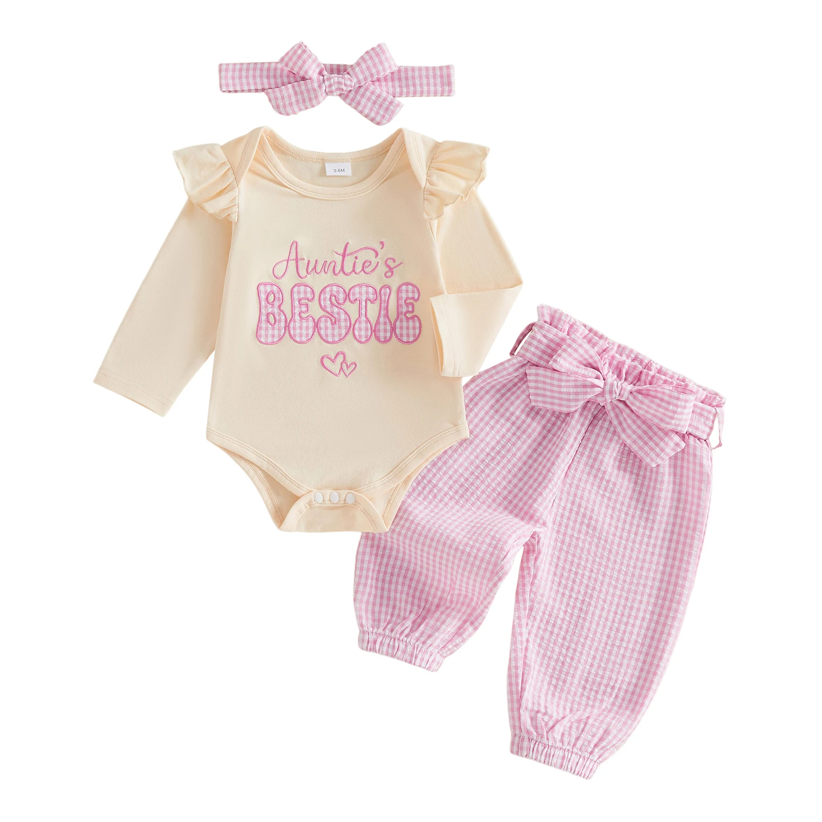 Baby Girl Fall Outfit Letter Embroidered Romper Plaid Pants Headband