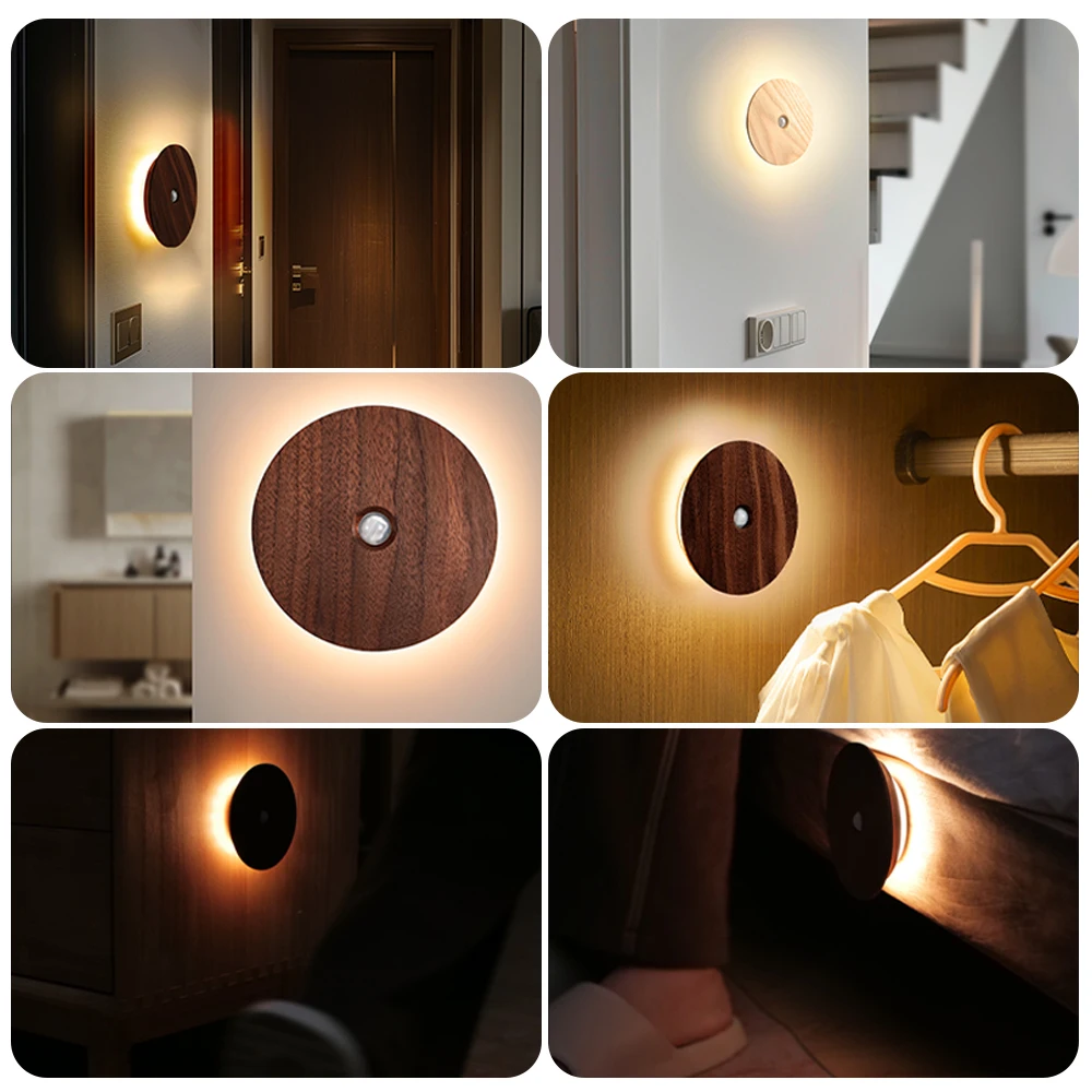 Imagem -06 - Led Indução Humana Wall Lamp Sensor de Movimento de Madeira Night Light Auto on And Off Wall Light Decoração do Quarto Cabeceira e Escadaria