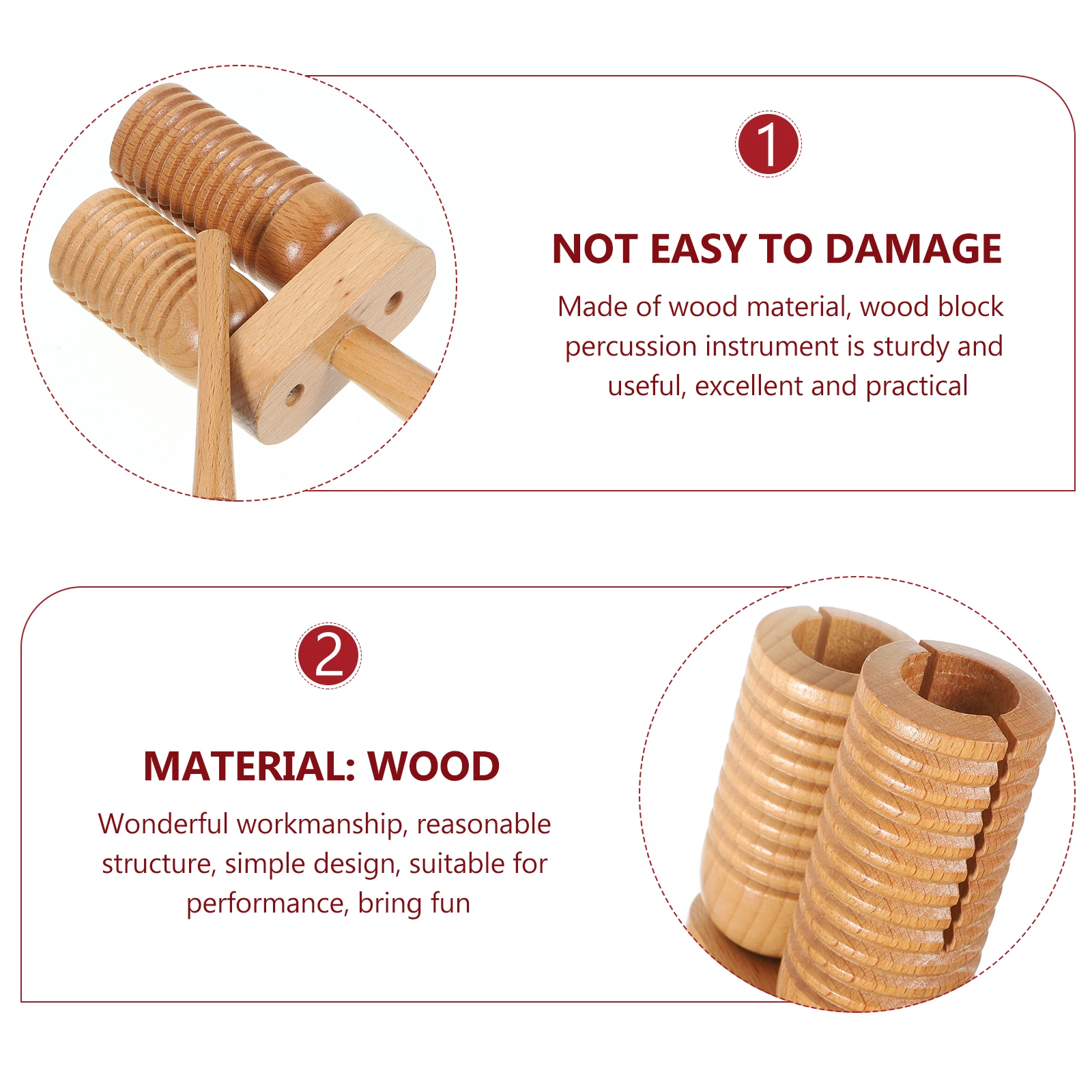 

Wood Block Percussion Instrument Small High Low Sound Threaded Hammers Kids Beginner Musical Toys Rhythm Block Mallet Wooden