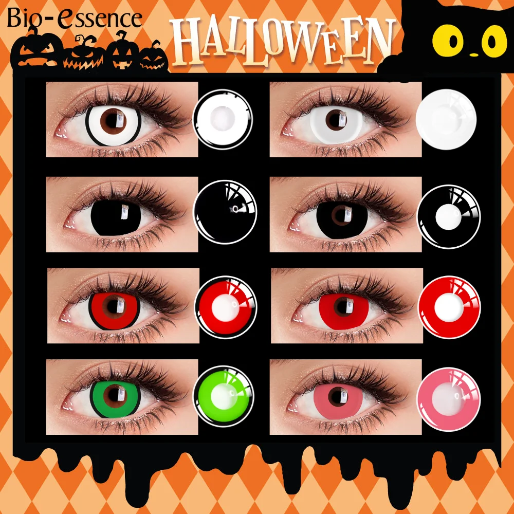 Bio-essence lentes de contacto para Halloween, lentes de contacto para ojos azules, contactos de ojos rojos con lentes de Color vampiro, 1 par