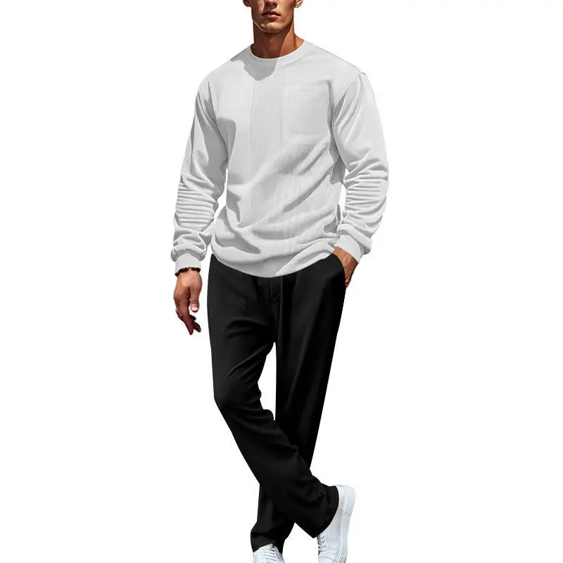 

Corduroy Long Sleeve T-Shirt And Long Pants Sporty round Neck Two-Piece Set for Autumn Cross-Border Leisure Men's Clothing
