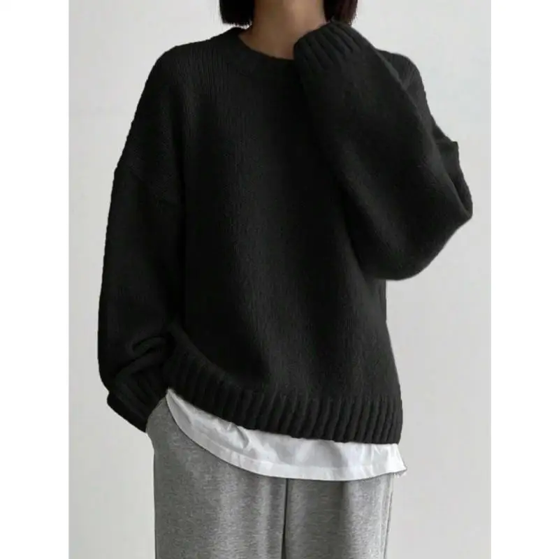 

Knwear Color round Ne Long Sve Casual Sweater Comfortable Coolmax Fiber Mid-aged And ly Women Ciwalk Inner ...