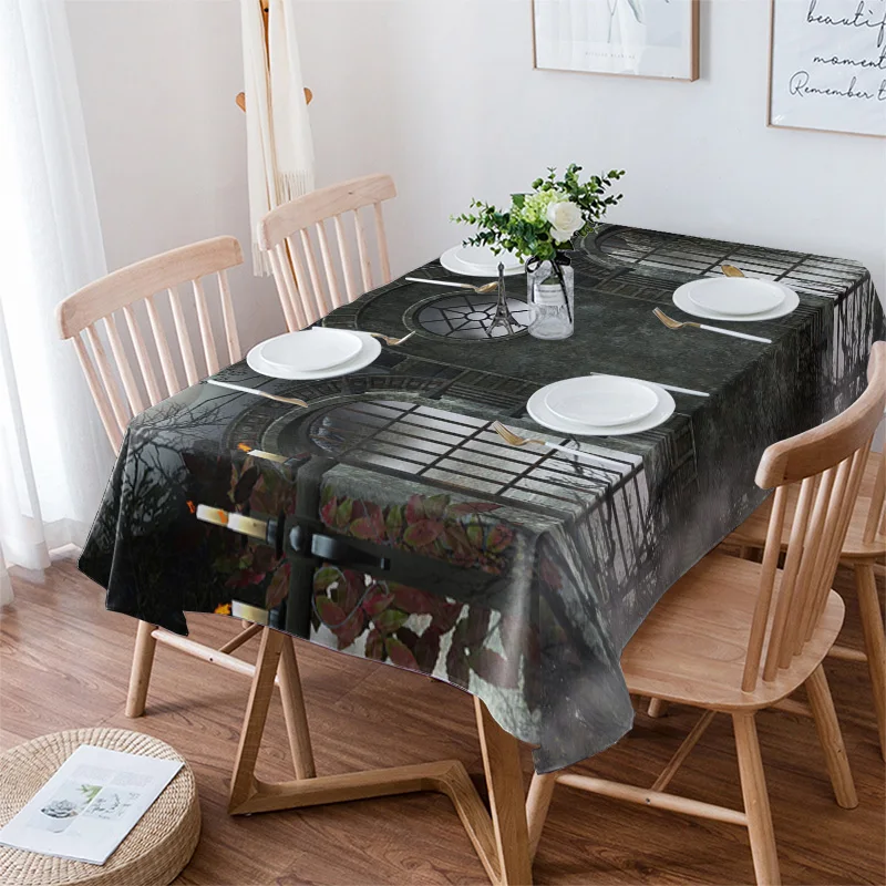 Gate Mystery Dark Halloween Horror Forest Tablecloths Waterproof Kitchen Coffee Table For living Room Home Decor Dining Table