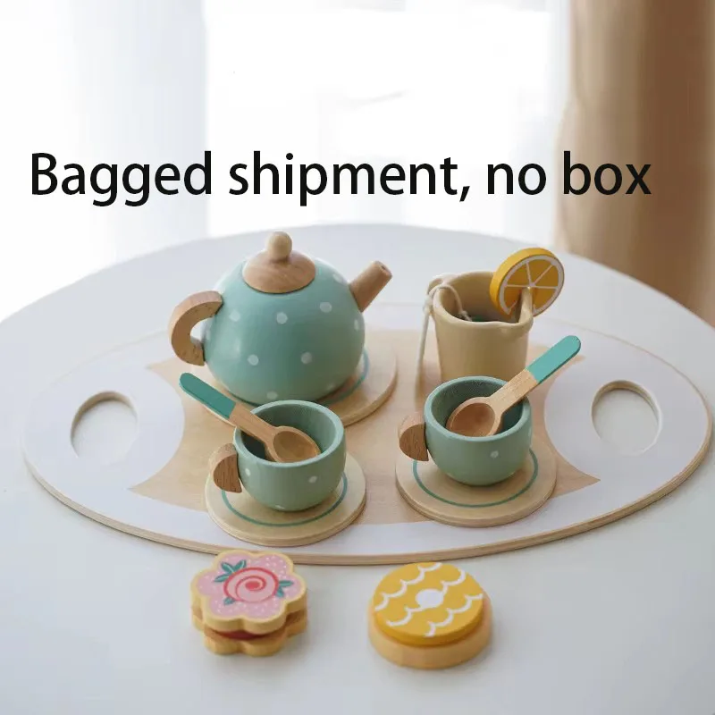 Wooden Afternoon Tea Set Toy Pretend Play Food Learning Role Play Game Early Educational Toys for Toddlers Girls Boys Kids Gifts