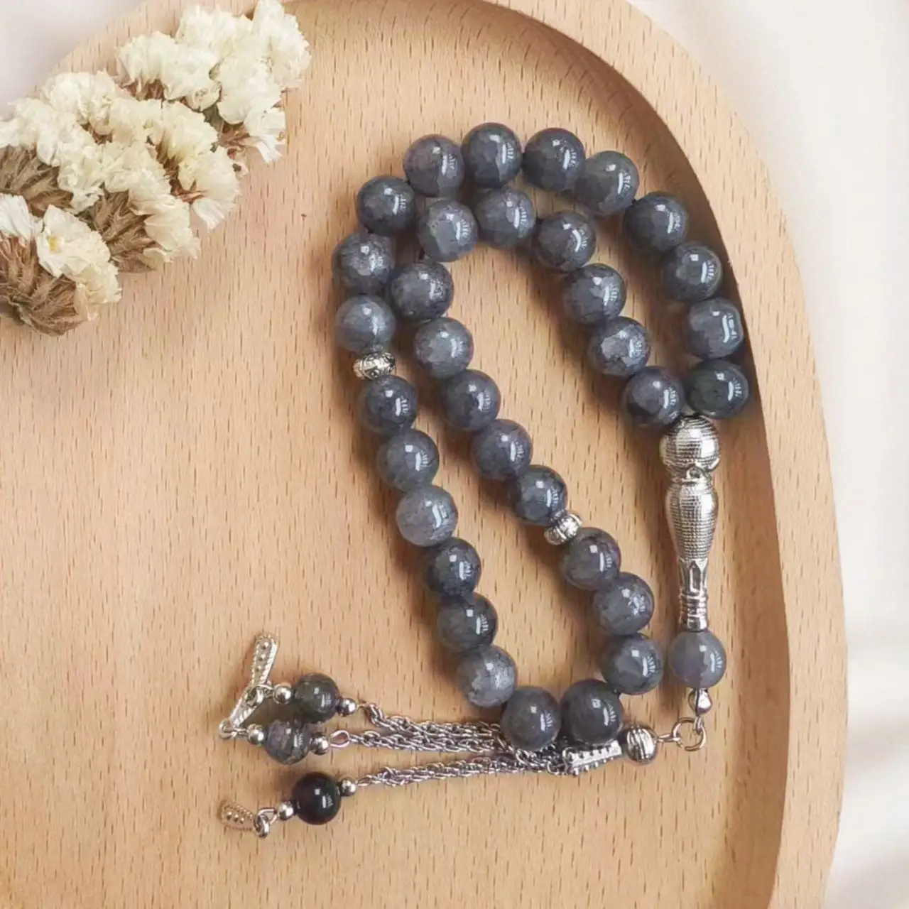 33 خرزة 10 ملم حجر عور التنين تسبيح، خرز صلاة زجاجي متصدع كهدية رمضان، إكسسوارات عصرية إسلامية