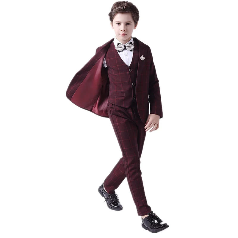 Children\'s 1Year Birthday Suit Flower Boys Wedding School Prom Photography Dress Costume Infant Kids Blazer Vest Pants Outfits