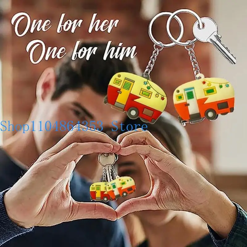 652F 10Pcs Rubberized Motorhome Keyring Colorful Travel Trailer Pendant Keychain Decoration Miniature Campers Chain