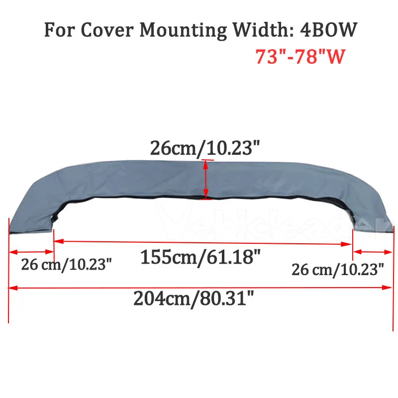 600D Boat Cover 4 Bow Bimini Top Boot Cover No Frame Yacht Boat Cover With Zipper Anti UV For V-Hull Jon Center Console Boat