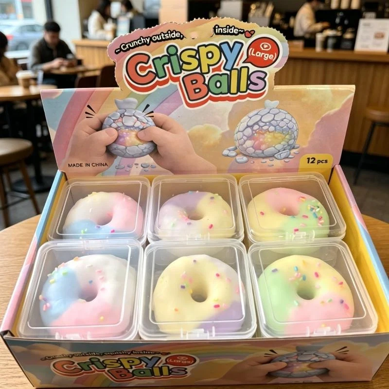 【New】1Pcs Colorful Crispy Stress Balls Pinch Toy Stress Relief Squeeze Wax Coating Balls Home Office Relax Squeeze Party Gift