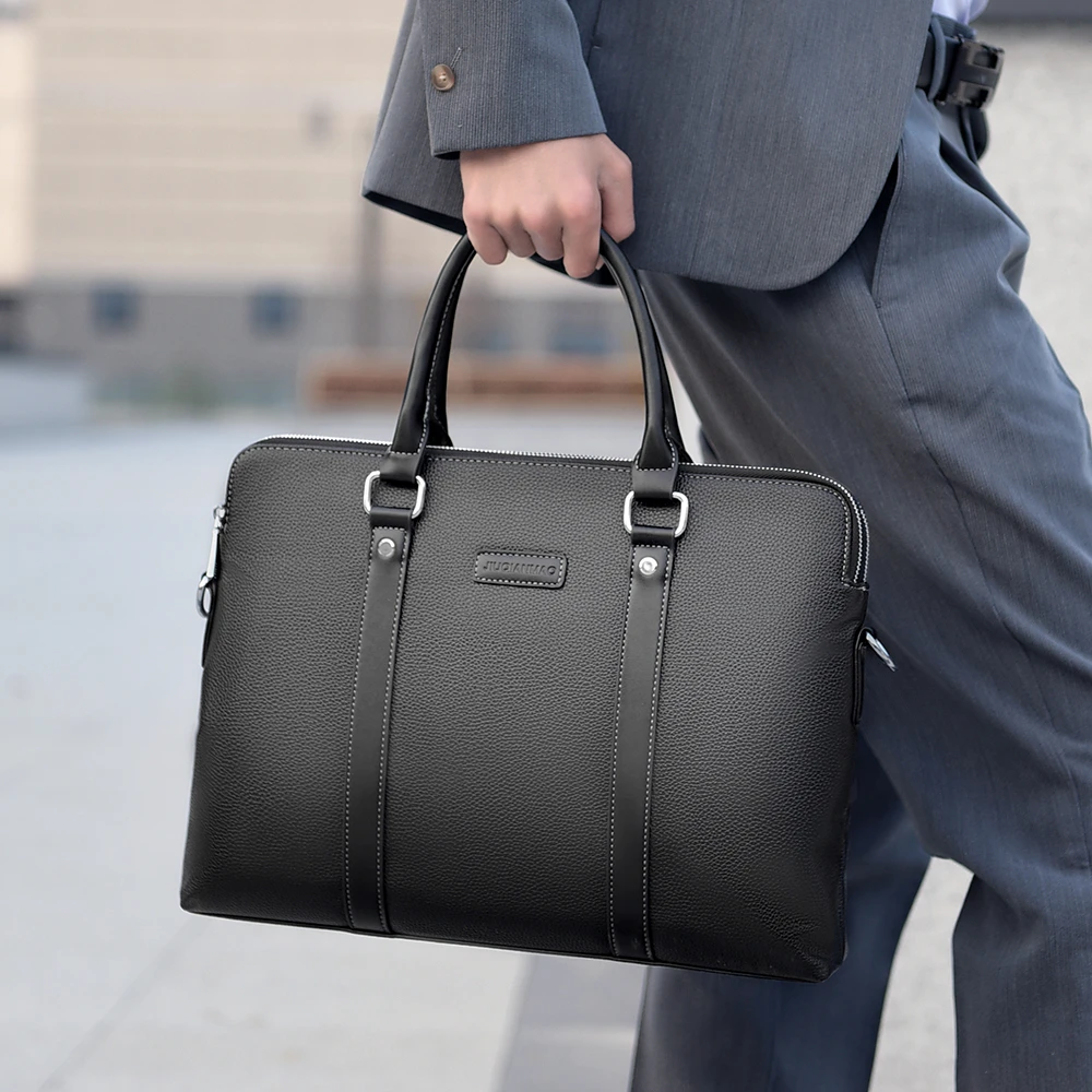 Double zipper men's handbag Luxury Briefcases For Men Leather Executive Business Office Laptop Portfolio Large Bag Documents