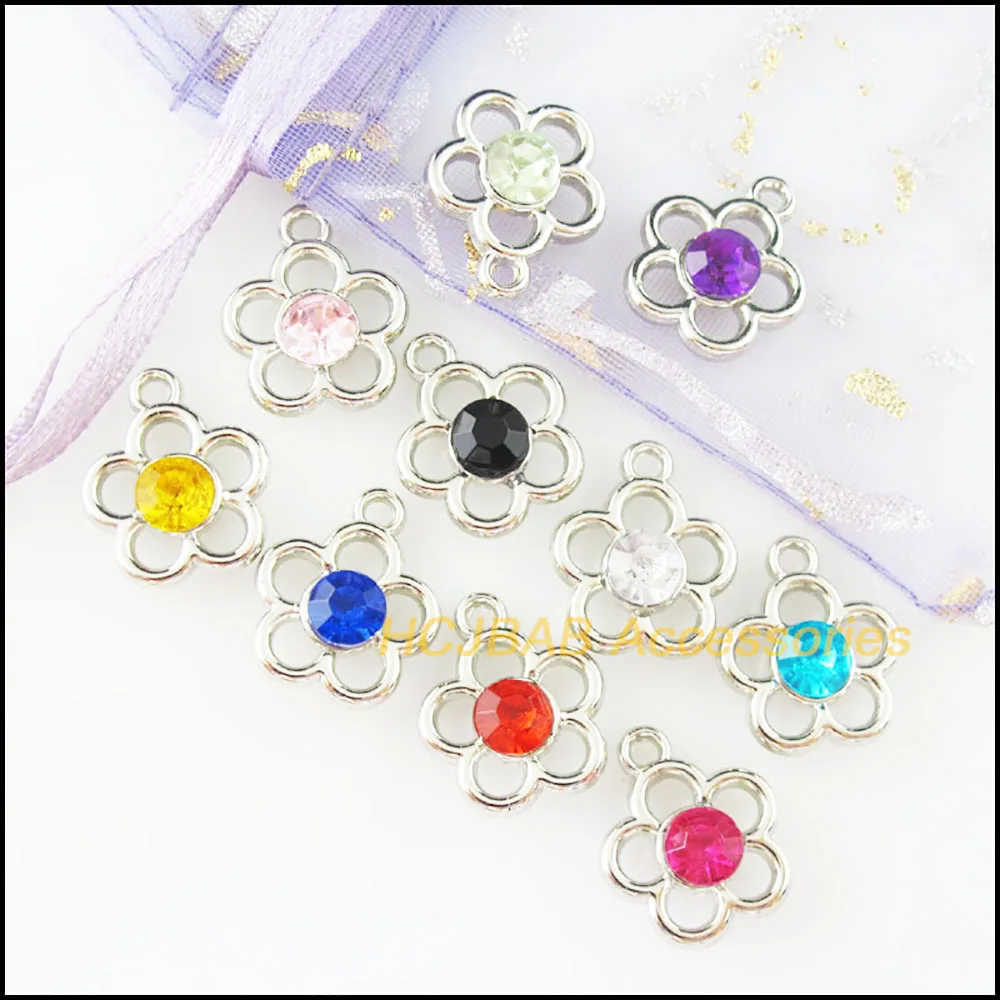 30Pcs Dull Silver Plated Charms Mixed Acrylic Pendants