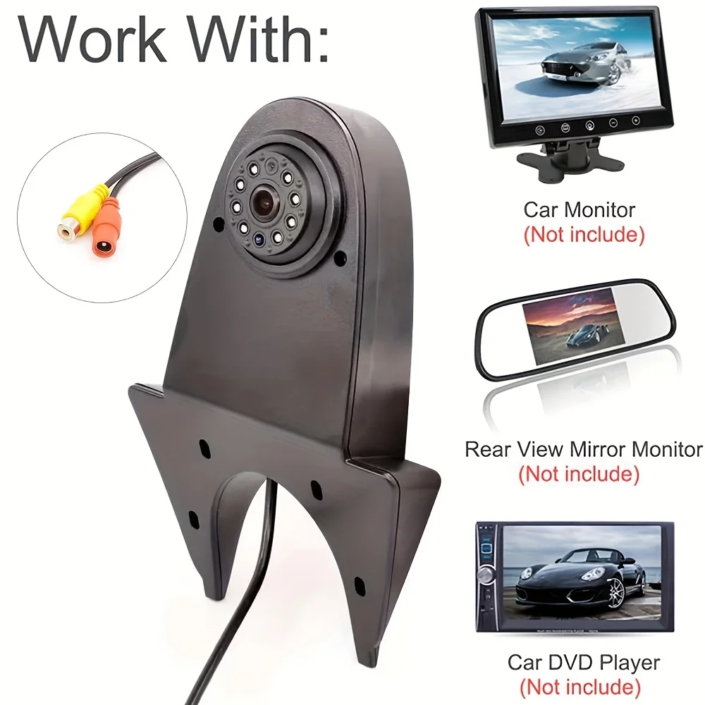 

High-Performance Car Backup Camera with Rear Brake Light - Includes Harness and Mounting Kit - Black, Without Battery