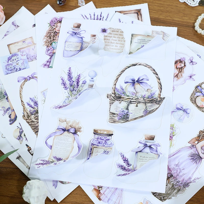 Vintage Lavender Flower Character Landscape Sticker Book Creative DIY Journal Material Collage Scrapbook Stationery
