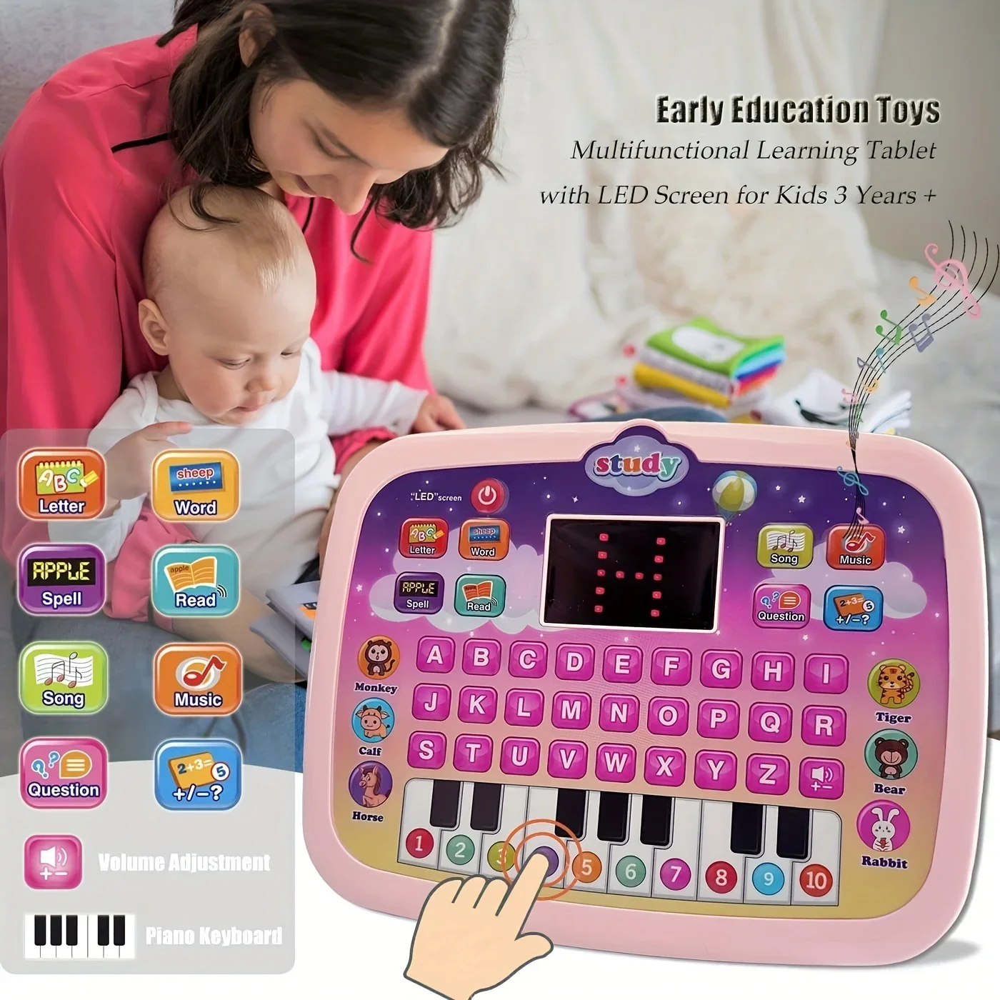 Tablet Interactive Electronic Learning Pad Toy With LED Screen,  Alphabet Numbers Word Music Math For Boys&Girls Christmas Gift