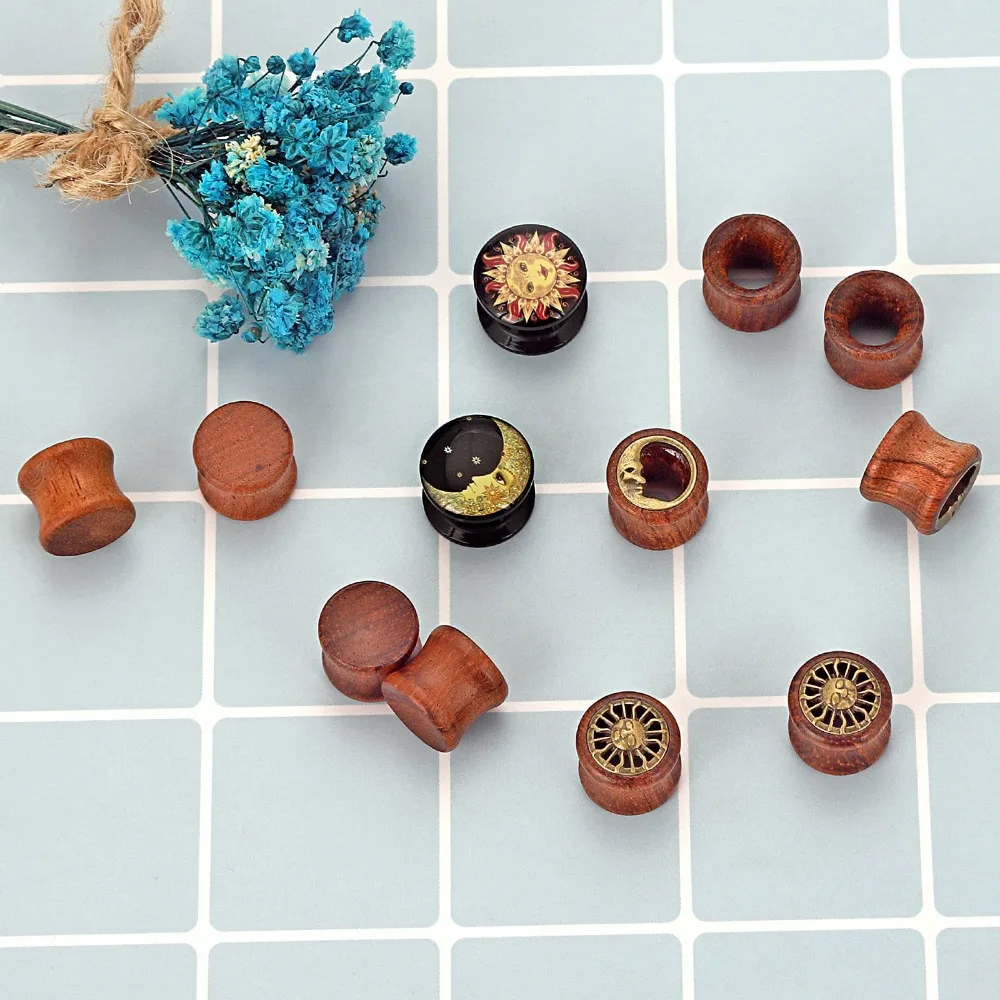 1 Paar Ohrmessgeräte Holz Acryl Ohrtunnel Plugs Piercing Schmuck Ohrpiercing Bahren Expander Plugs und Tunnel 8–20 mm – Detail 4